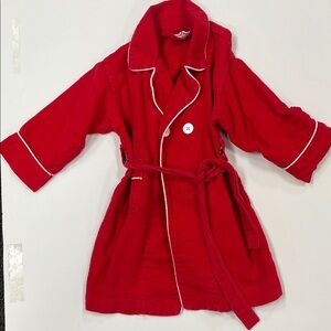 Red Kids flannel robe with White Trim retro vintage